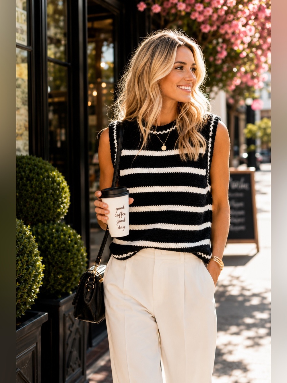 Zara Black and White Striped Knit Vest